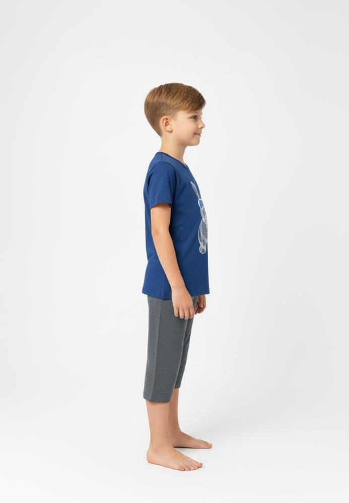 Pijama copii cu maneca scurta si pantaloni 3/4,culoare bleumarin,Engros